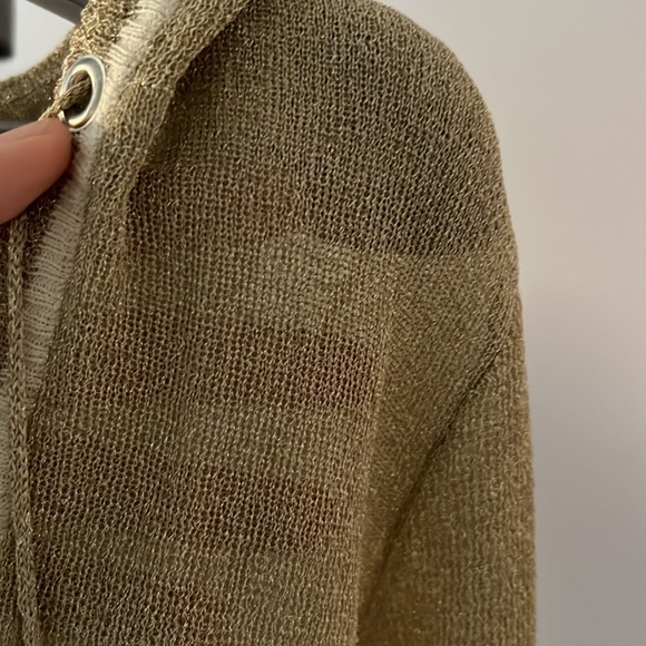 Mihoko Saito Sheer Metallic Gold Hoodie Drawstring Deep V-Neck Low Cut Small - Picture 6 of 10